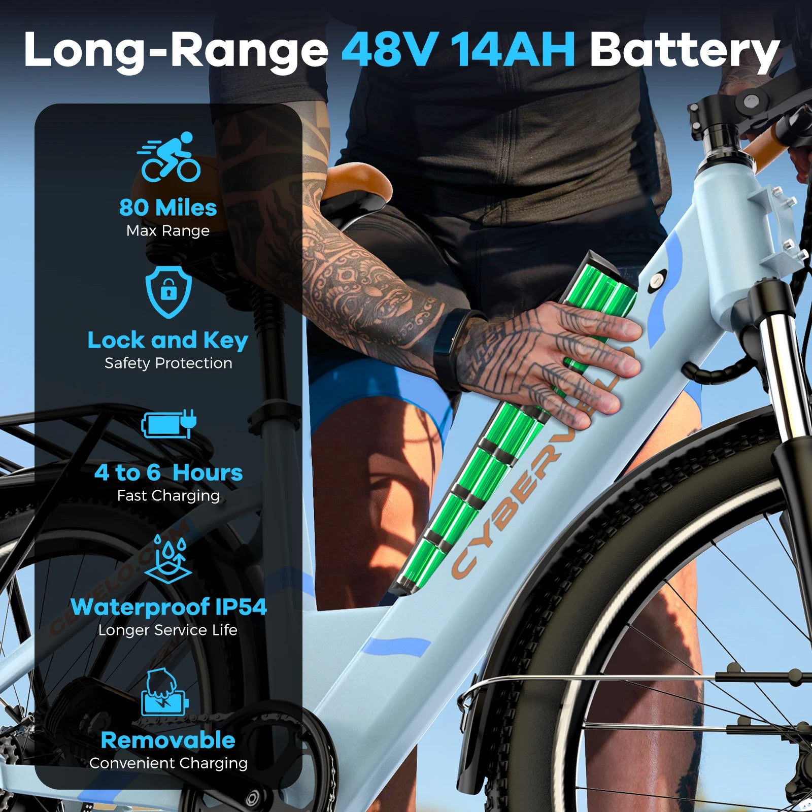 1000W Peak Electric Bike for Adults, 26 Inch Step-Thru Urban Commuter Ebike, Built-in Removable Battery 7-Speed Daily City Travel Cybervelo EK2