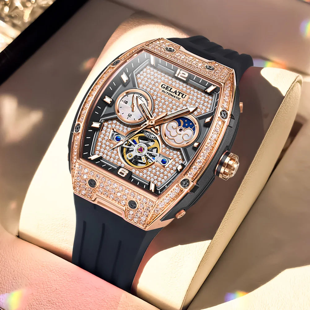 GELATU beautiful ladies' watches waterproof Diamond dial Automatic mechanical watch for women skeleton genuine brand wristwatch