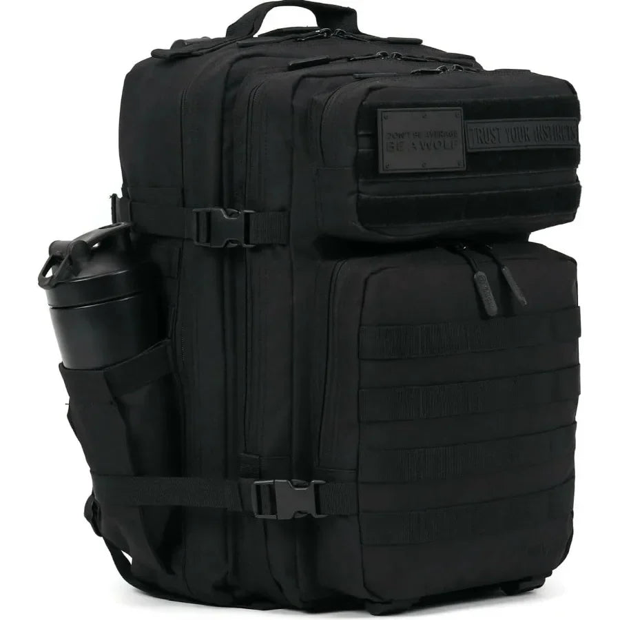 WOLFpak 45L Athletic Gym Backpack - Durable 1000D Waterproof Oxford Material with MOLLE Webbing Laptop Pocket and Dual Cup Hold