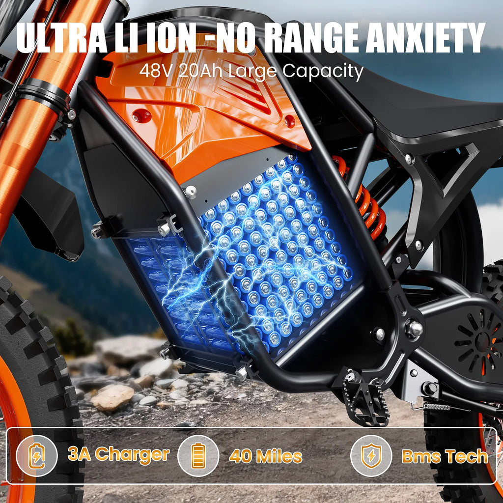 Electric Dirt Bike for Adults, 48V 3000W Peak Power Electric Motorcycle with 14"/12" Fat Tire, 37.5MPH Mountain Off-Road Ebike