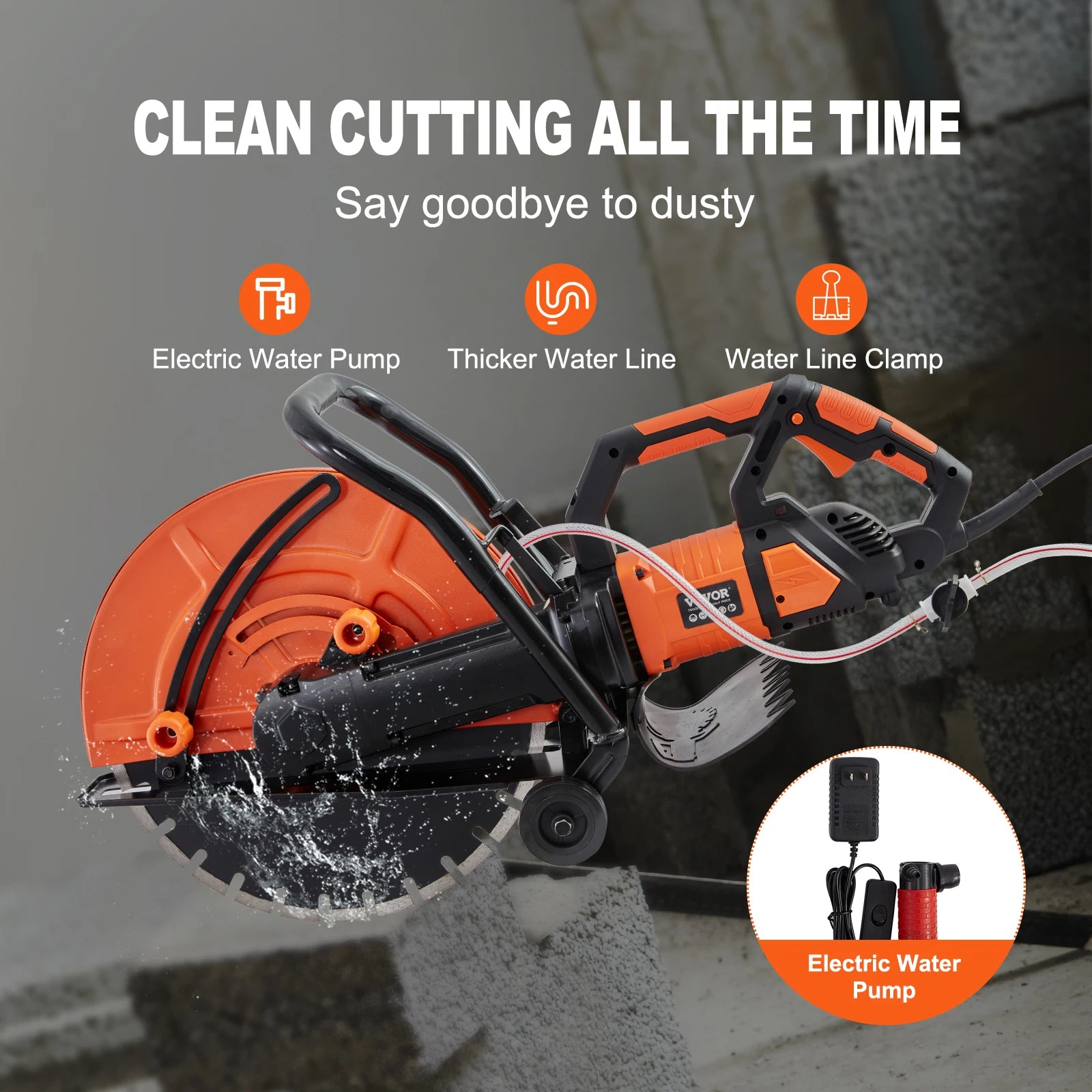 SucceBuy Electric Concrete Saw 16 in 3200 W 15 A Motor Circular Saw Cutter with Max. 6 in Adjustable Cutting Depth Wet Disk Saw