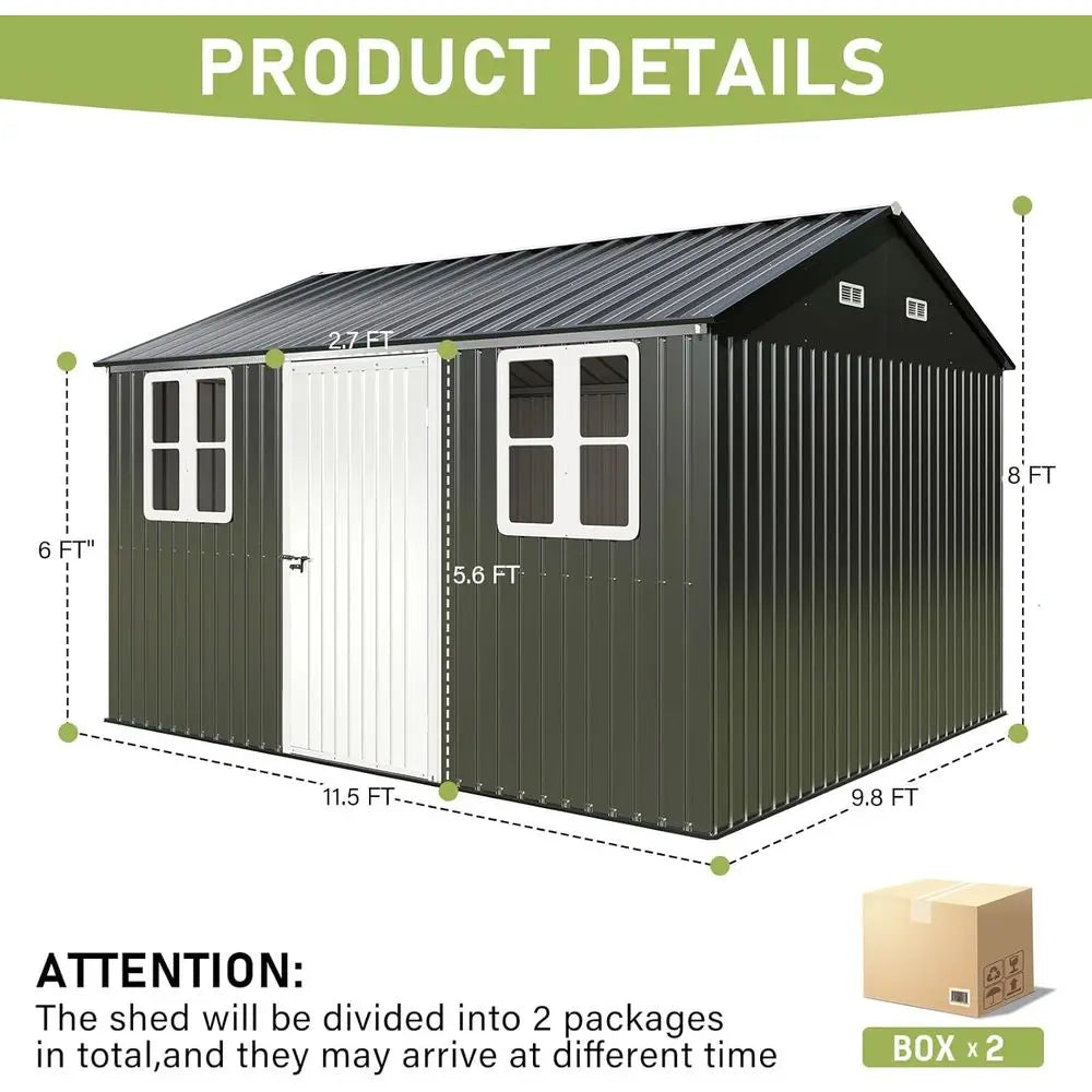10 x 12 Outdoor Storage Shed with Lockable Door and 2 Windows, Grey/White for Garden and Patio