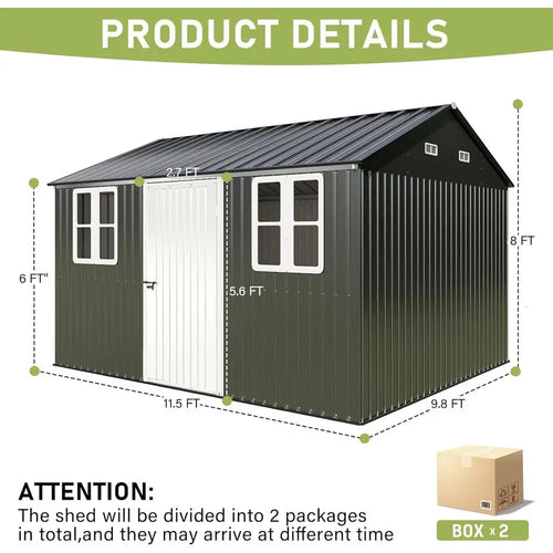 10 x 12 Outdoor Storage Shed with Lockable Door and 2 Windows, Grey/White for Garden and Patio