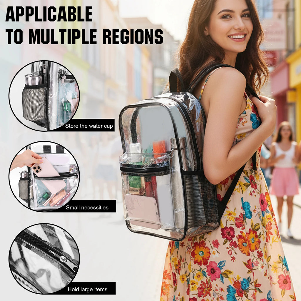 50 Pack PVC Clear Backpack Bulk Waterproof 15 Inch Transparent Bookbags for College Travel Sport Work Stadium Approved