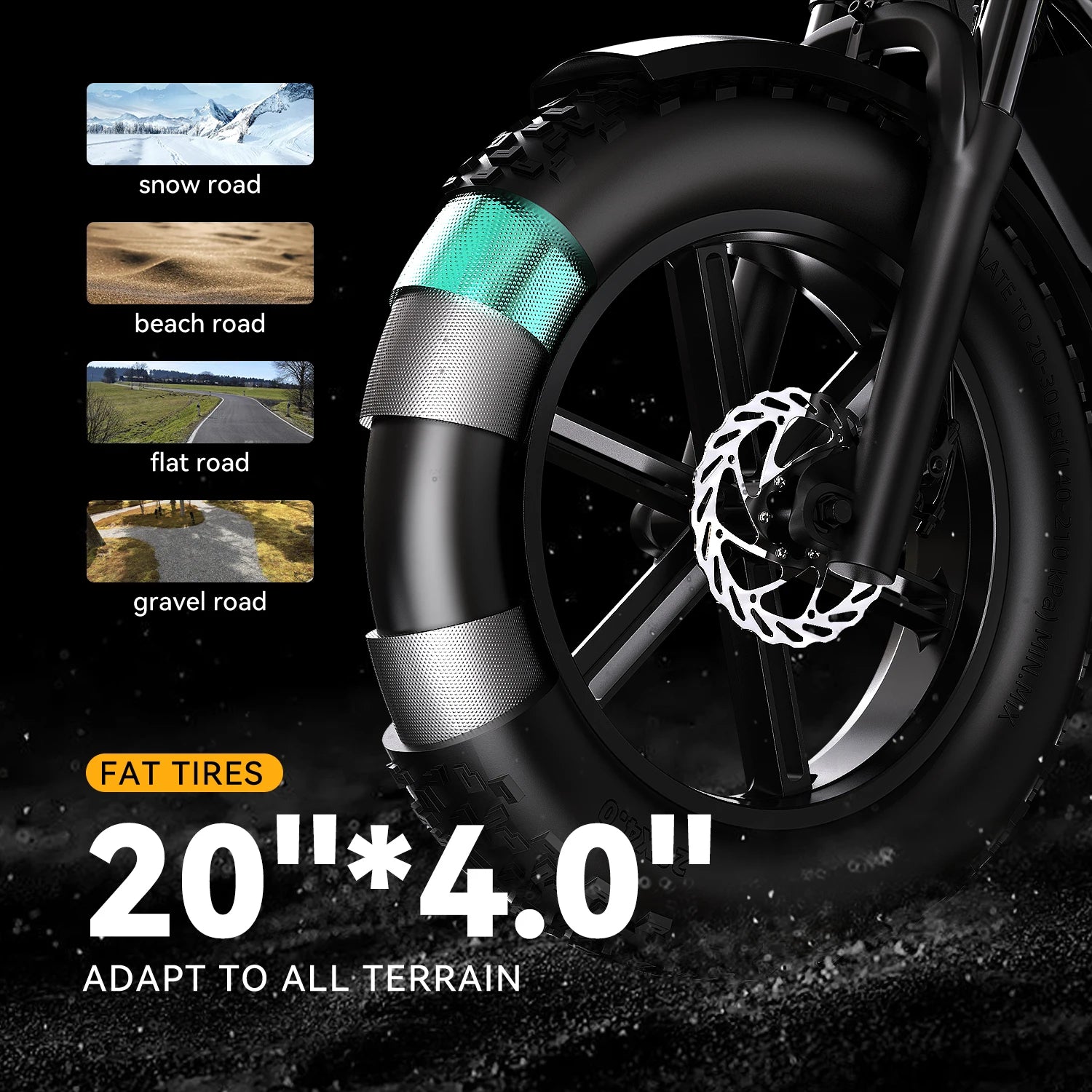 1600W Peak 20x4.0 Inch Wide Fat Tire All Terrain Ebike, 48V 20AH/30AH Removable Battery, Long Range Off Road Adult Electric Motorcycle EK11
