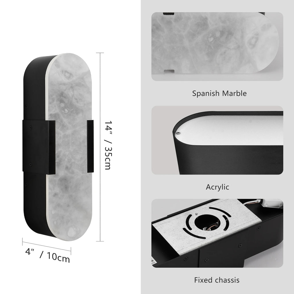 2-Pack Marble Wall Lamps Spanish Natural Marble Lampshade Matte  Metal Frame Dimmable Led Wall Lights for Living Room / Hallway