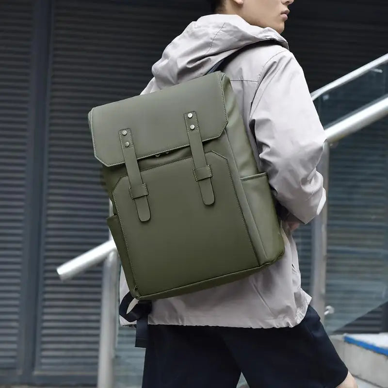 Classic Black Leather Backpack, Waterproof Business Bag for Men, Durable School & Work Backpack with Laptop Compartment