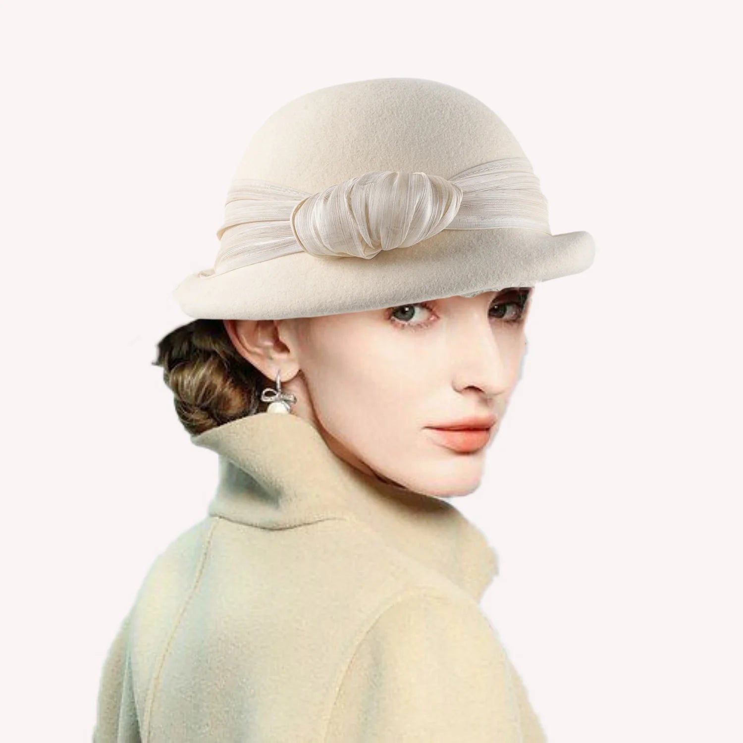 Fancy Women Beanies 100% Wool Beret Retro Photography Bow Bonnets Felt hat Fedora Hat Fashion Newsboy Caps Trilby Female