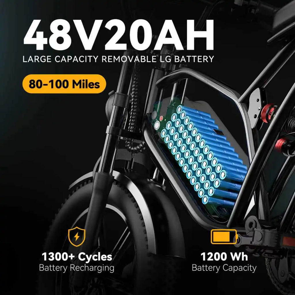 1600W Peak 20x4.0 Inch Wide Fat Tire All Terrain Ebike, 48V 20AH/30AH Removable Battery, Long Range Off Road Adult Electric Motorcycle EK11