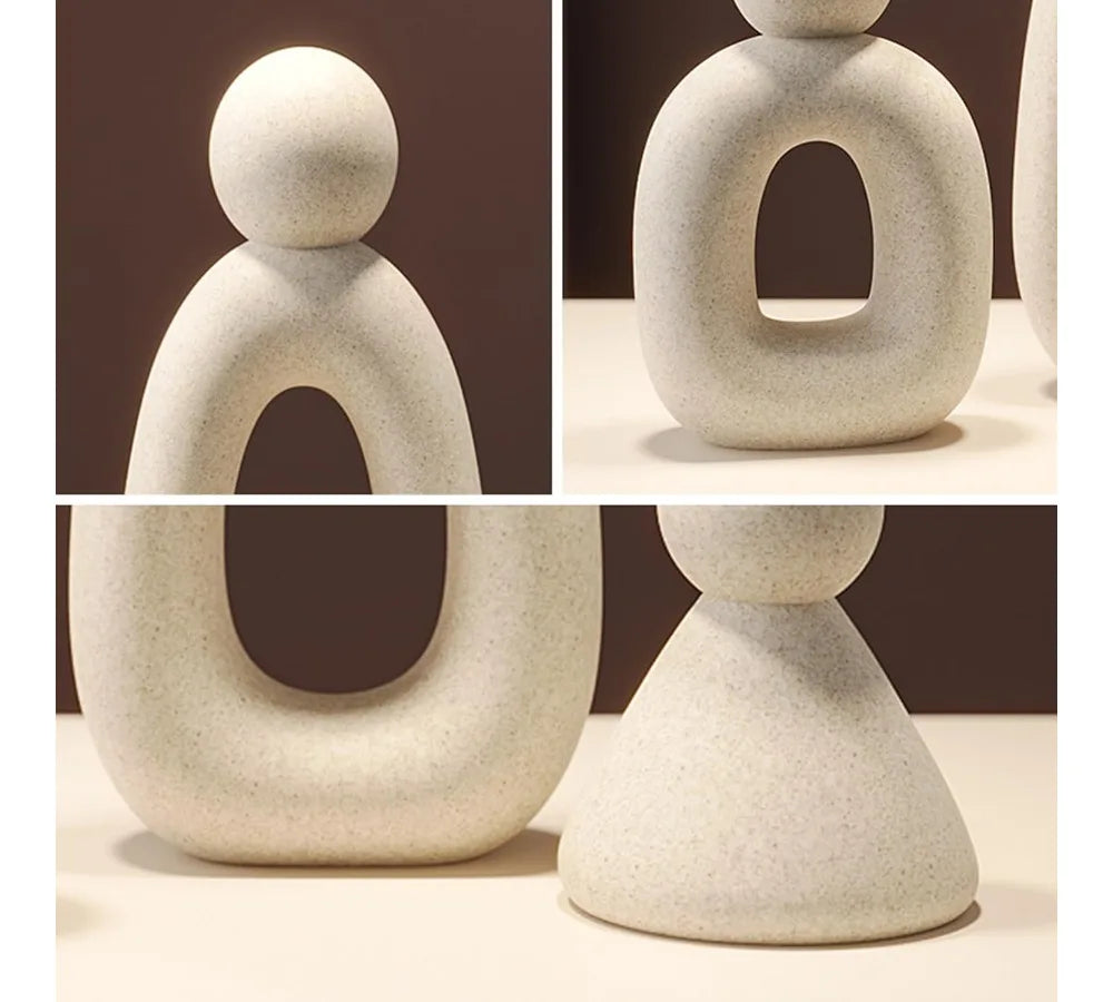 Modern Abstract Family of 3 Sculptures Home Decor Statues for Living Room Bookshelf TV Stand Grey