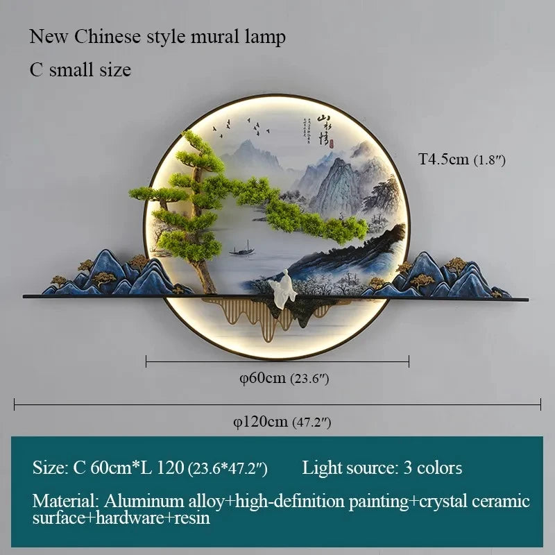 Modern Chinese Picture Creative Landscape Picture Lamp Home Decor Living Room Study Bedroom Wall 3d wall painting with lights