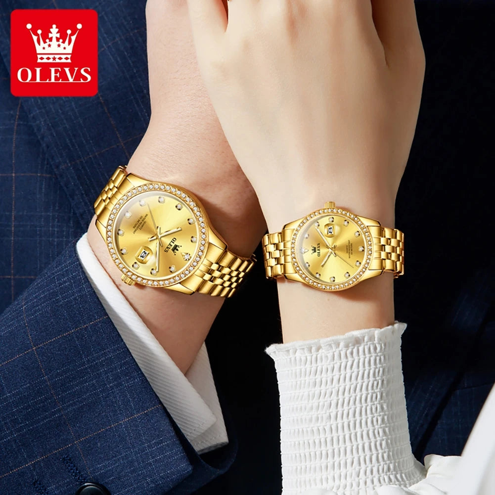 OLEVS Luxury Couple Watches Top Brand Original Quartz Watch for Man Waterproof Luminous Date Stainless Steel Classic Fashion