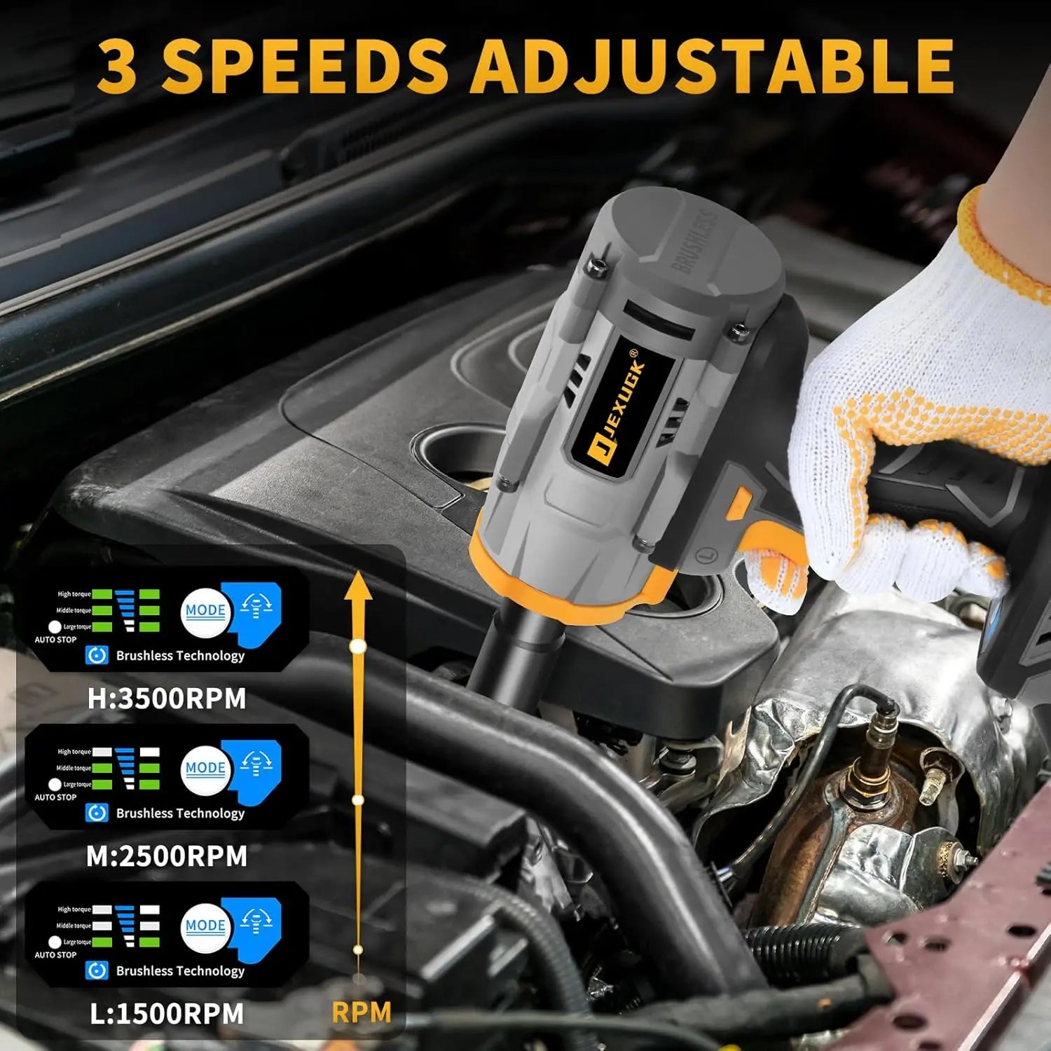 1600Nm Cordless Impact Wrench 21V 1/2' Brushless with 2x4.0Ah Batteries & 6 Sockets