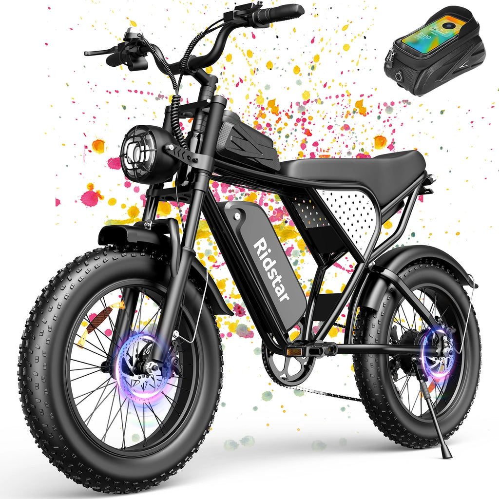 Ridstar Electric Bike for Adults Peak 1500W 31 MPH 48V 15.6AH MINI30 E-Bike Electric Bicycle 20x4" Fat Tire Mountain Bike
