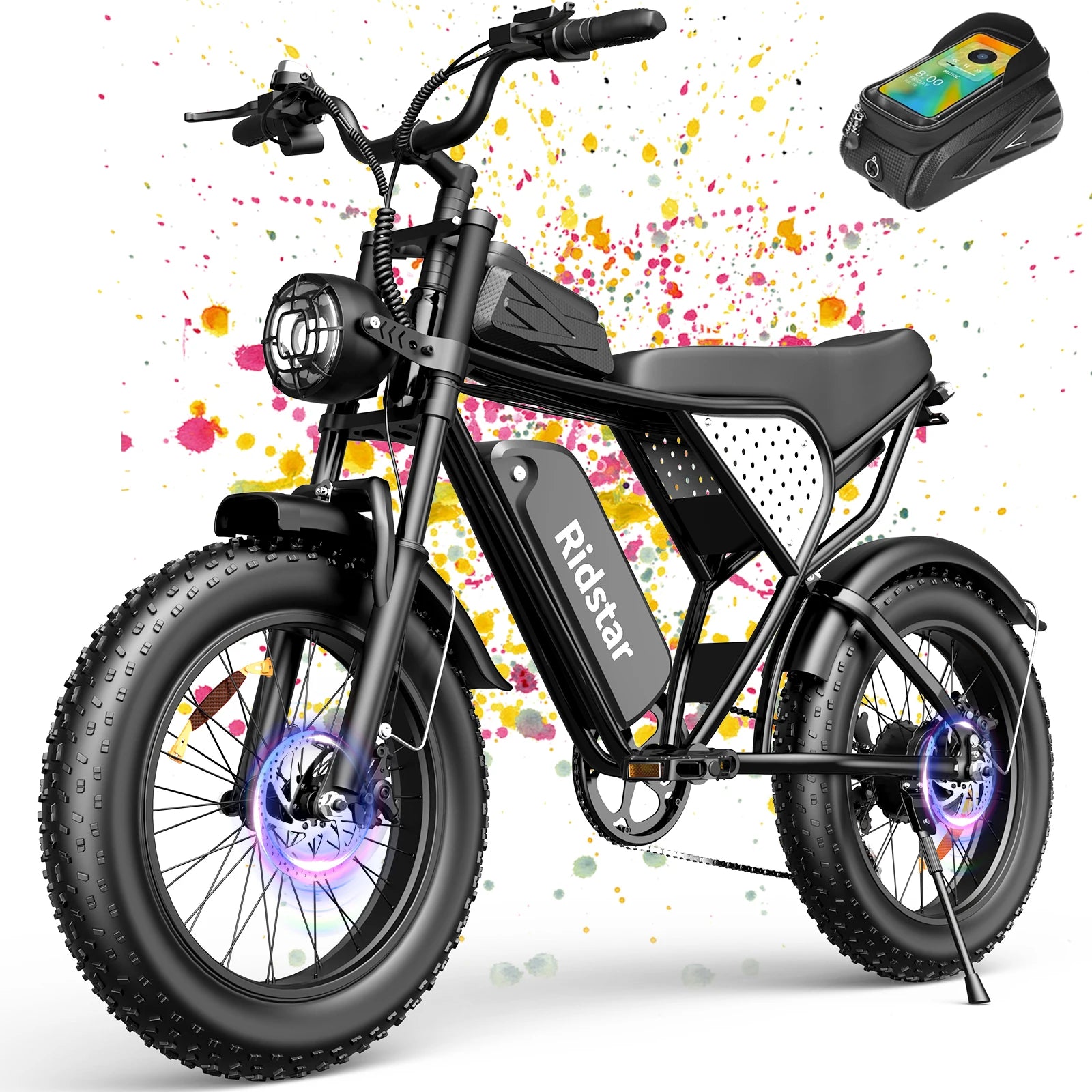 Ridstar Electric Bike for Adults Peak 1500W 31 MPH 48V 15.6AH MINI30 E-Bike Electric Bicycle 20x4" Fat Tire Mountain Bike