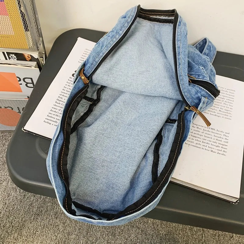 Multi Pockets Large Capacity Rucksack Mochila De Escola Feminina Denim Fashion Backpacks for School Trend Student Jeans Bag