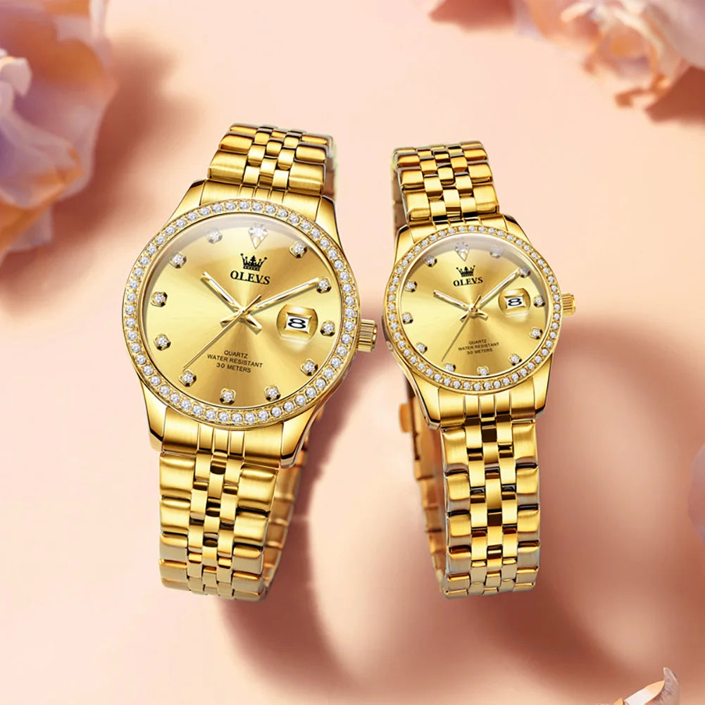 OLEVS Luxury Couple Watches Top Brand Original Quartz Watch for Man Waterproof Luminous Date Stainless Steel Classic Fashion