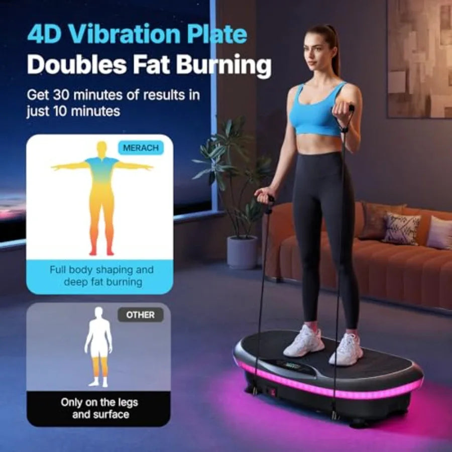 MERACH 4D Vibration Plate Exercise Machine for Home Fitness with Bluetooth Light Pull Cord Whole Body Workout Vibrating Platfor