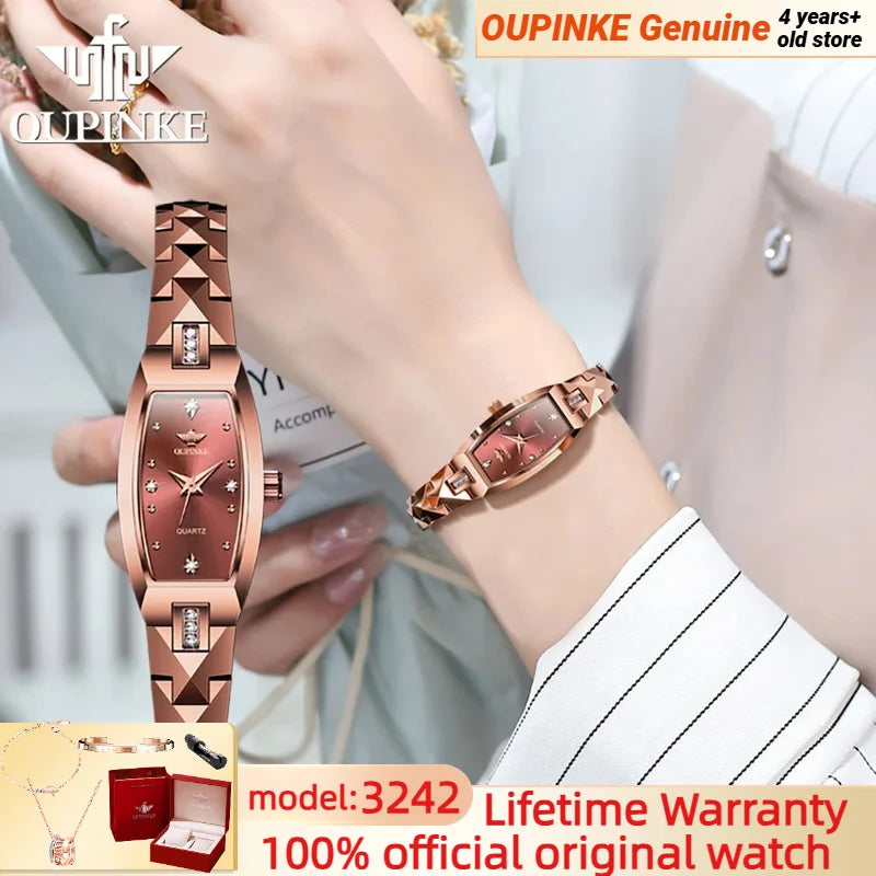 OUPINKE 3242 Women Watch Automatic Mechanical Rose Gold High Quality Solid Tungsten steel Strap Original Quartz Movement Watches