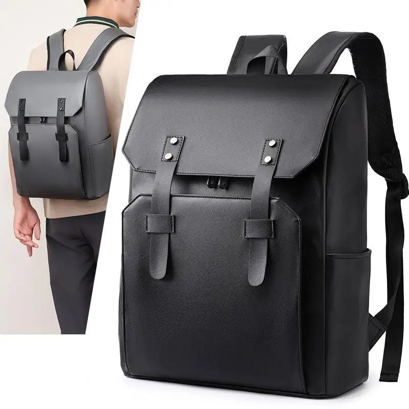 Classic Black Leather Backpack, Waterproof Business Bag for Men, Durable School & Work Backpack with Laptop Compartment