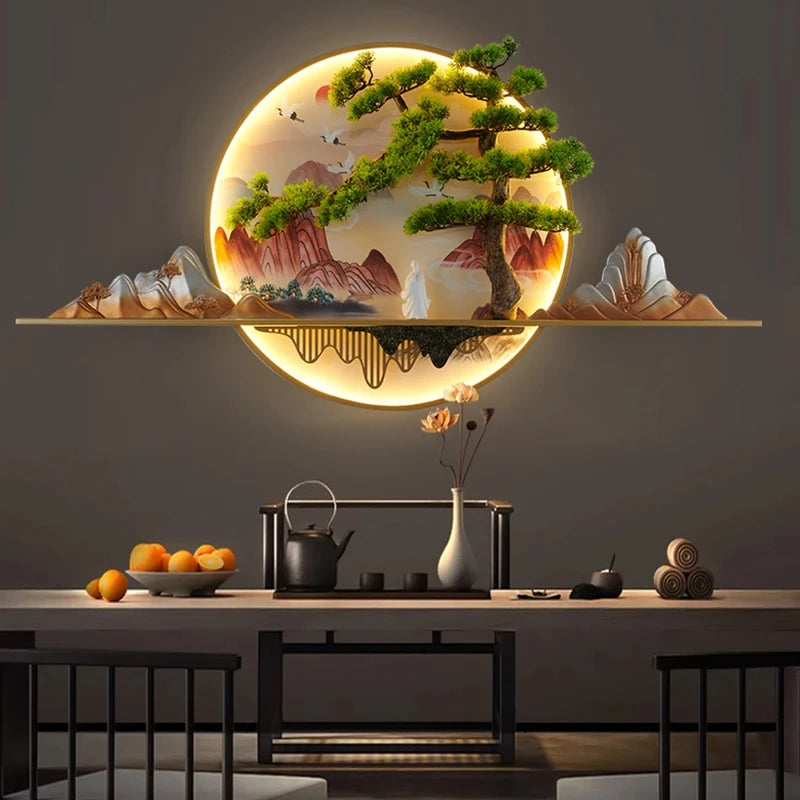 Modern Chinese Picture Creative Landscape Picture Lamp Home Decor Living Room Study Bedroom Wall 3d wall painting with lights