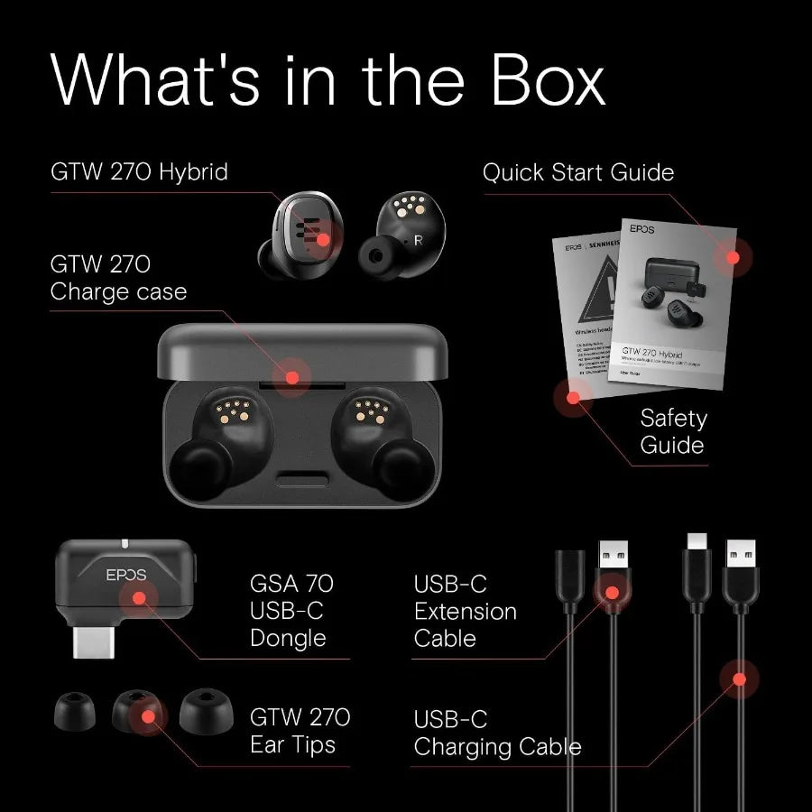 EPOS GTW 270 Hybrid Wireless Gaming Earbuds Bluetooth and USB-C Dongle Noise Reducing Closed Design Dual Mics Ergonomic Fit IPX