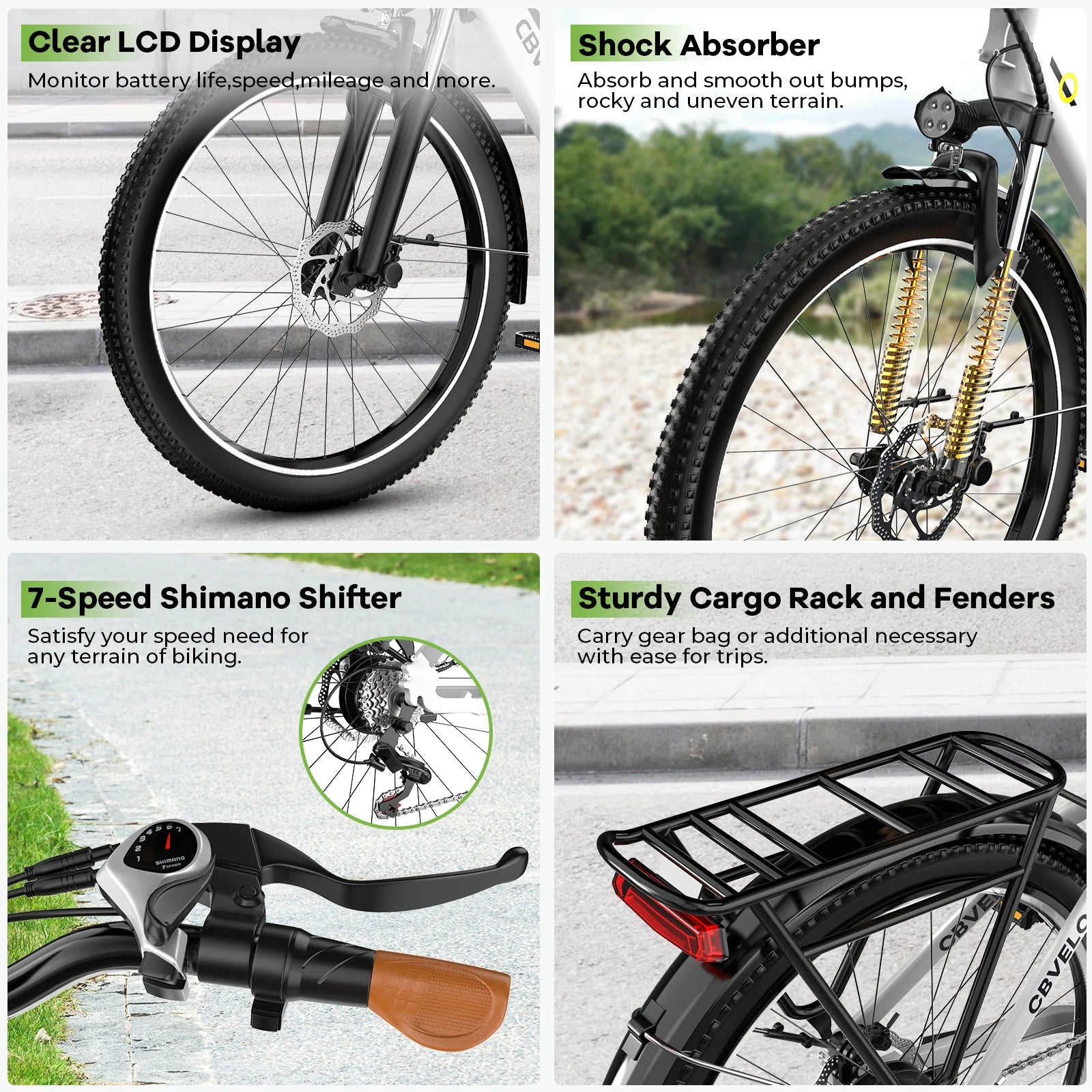 1000W Peak Electric Bike for Adults, 26 Inch Step-Thru Urban Commuter Ebike, Built-in Removable Battery 7-Speed Daily City Travel Cybervelo EK2