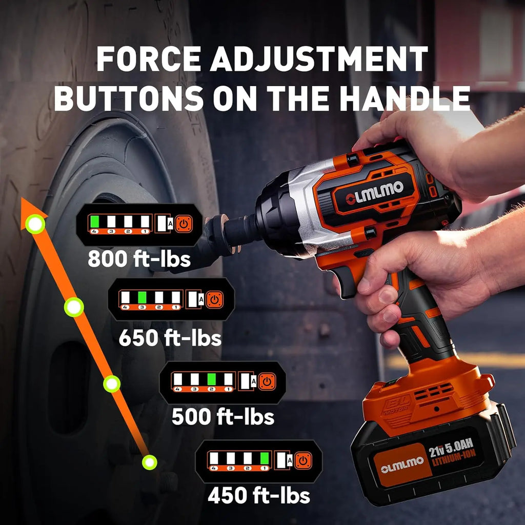 OLMLMO Impact Professional Wrench 1100N.m Screwdriver Socket Lithium Battery Electric Cordless High Speed Car Truck Repair Power