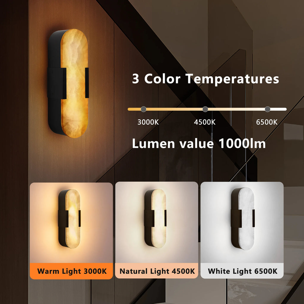 2-Pack Marble Wall Lamps Spanish Natural Marble Lampshade Matte  Metal Frame Dimmable Led Wall Lights for Living Room / Hallway
