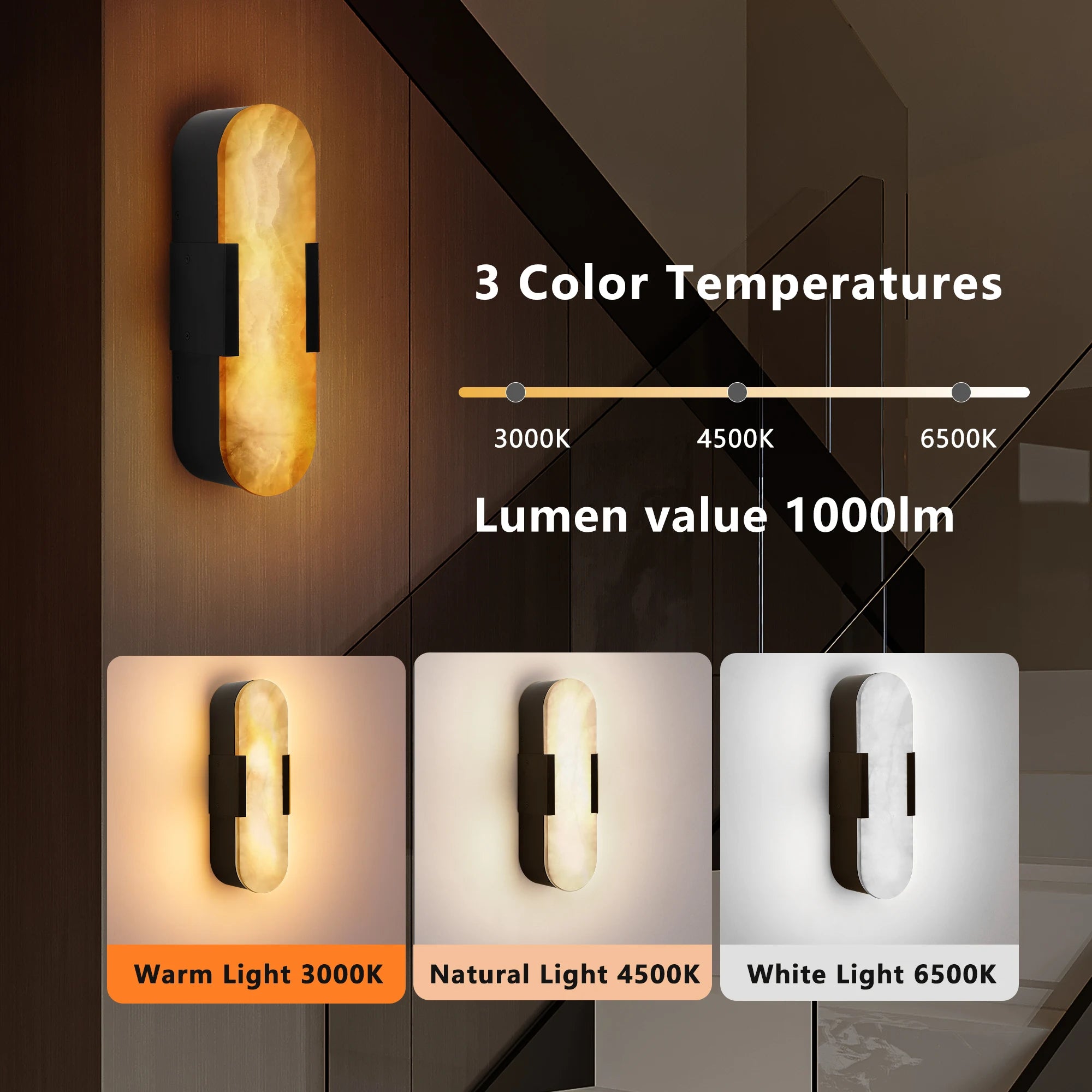 2-Pack Marble Wall Lamps Spanish Natural Marble Lampshade Matte  Metal Frame Dimmable Led Wall Lights for Living Room / Hallway