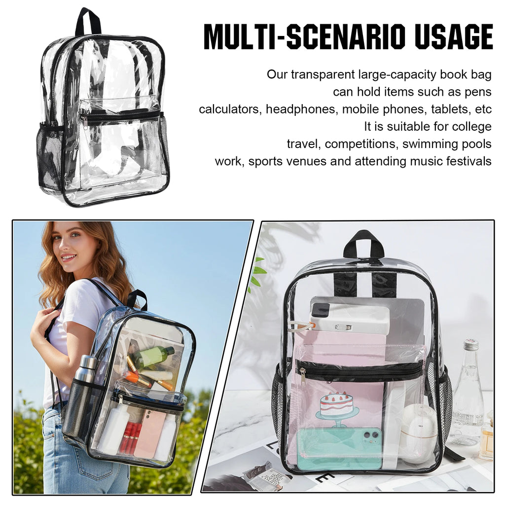 50 Pack PVC Clear Backpack Bulk Waterproof 15 Inch Transparent Bookbags for College Travel Sport Work Stadium Approved