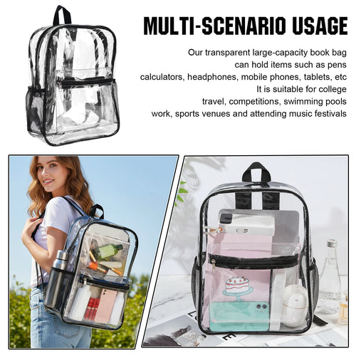 50 Pack PVC Clear Backpack Bulk Waterproof 15 Inch Transparent Bookbags for College Travel Sport Work Stadium Approved