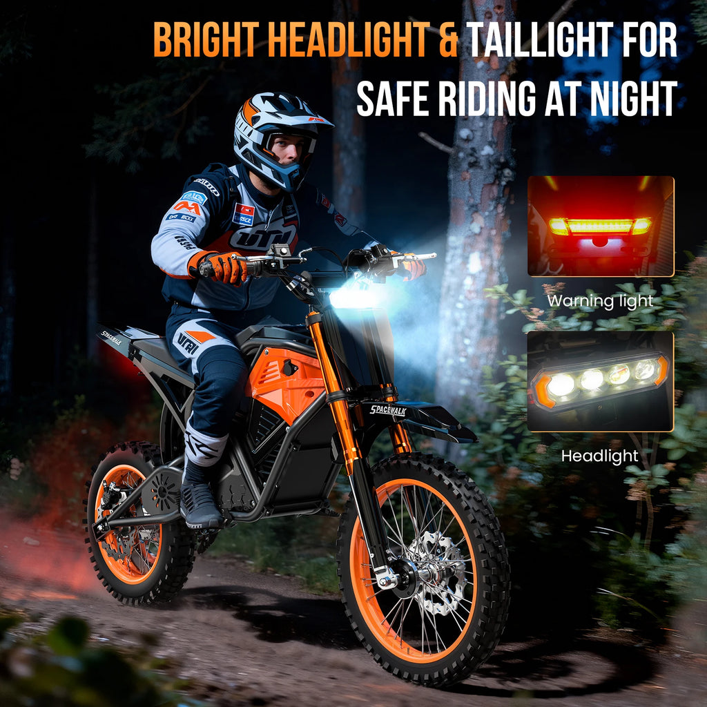 Spacewalk 48V Electric Dirt Bike for Adults, 3000W Peak Power Motor with 14"/12" Fat Tire, 37.5MPH 60 Miles Range Electric bike