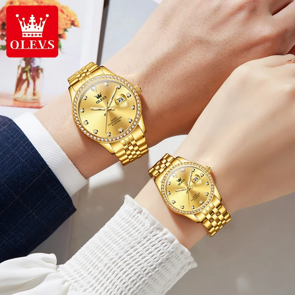 OLEVS Luxury Couple Watches Top Brand Original Quartz Watch for Man Waterproof Luminous Date Stainless Steel Classic Fashion